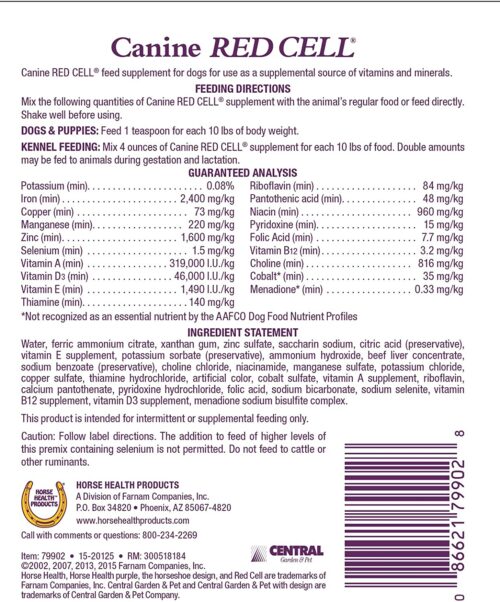 Product Label for Canine Red Cell